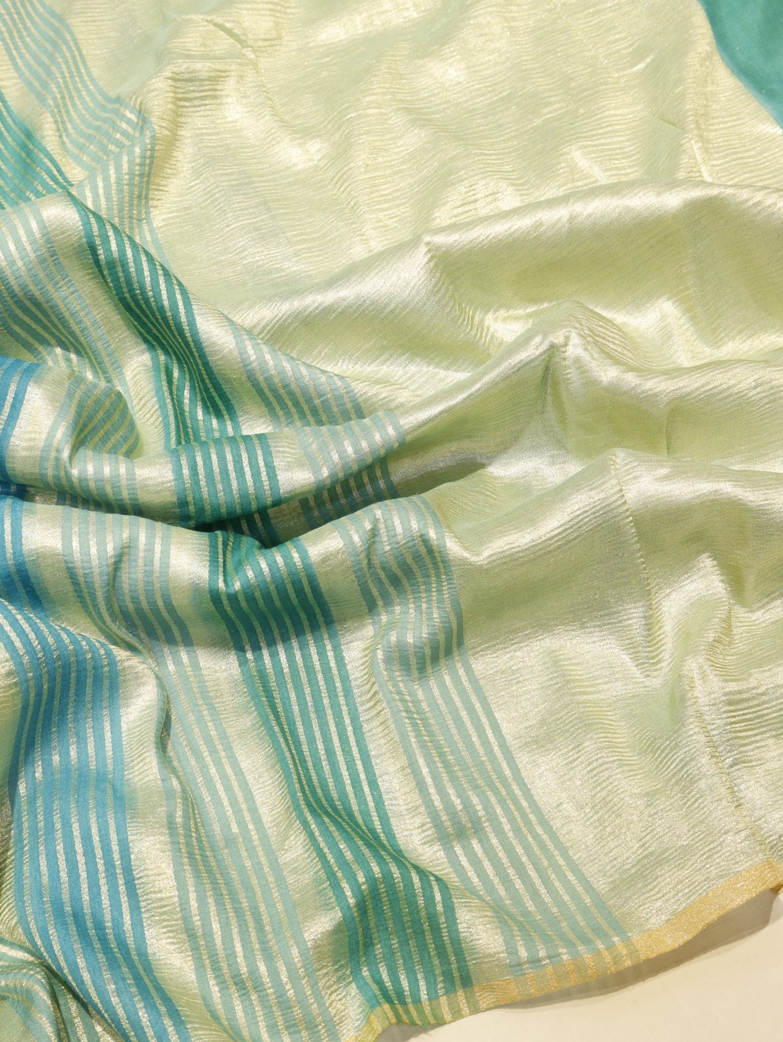 Mint Moonga Silk Banarasi saree front drape view