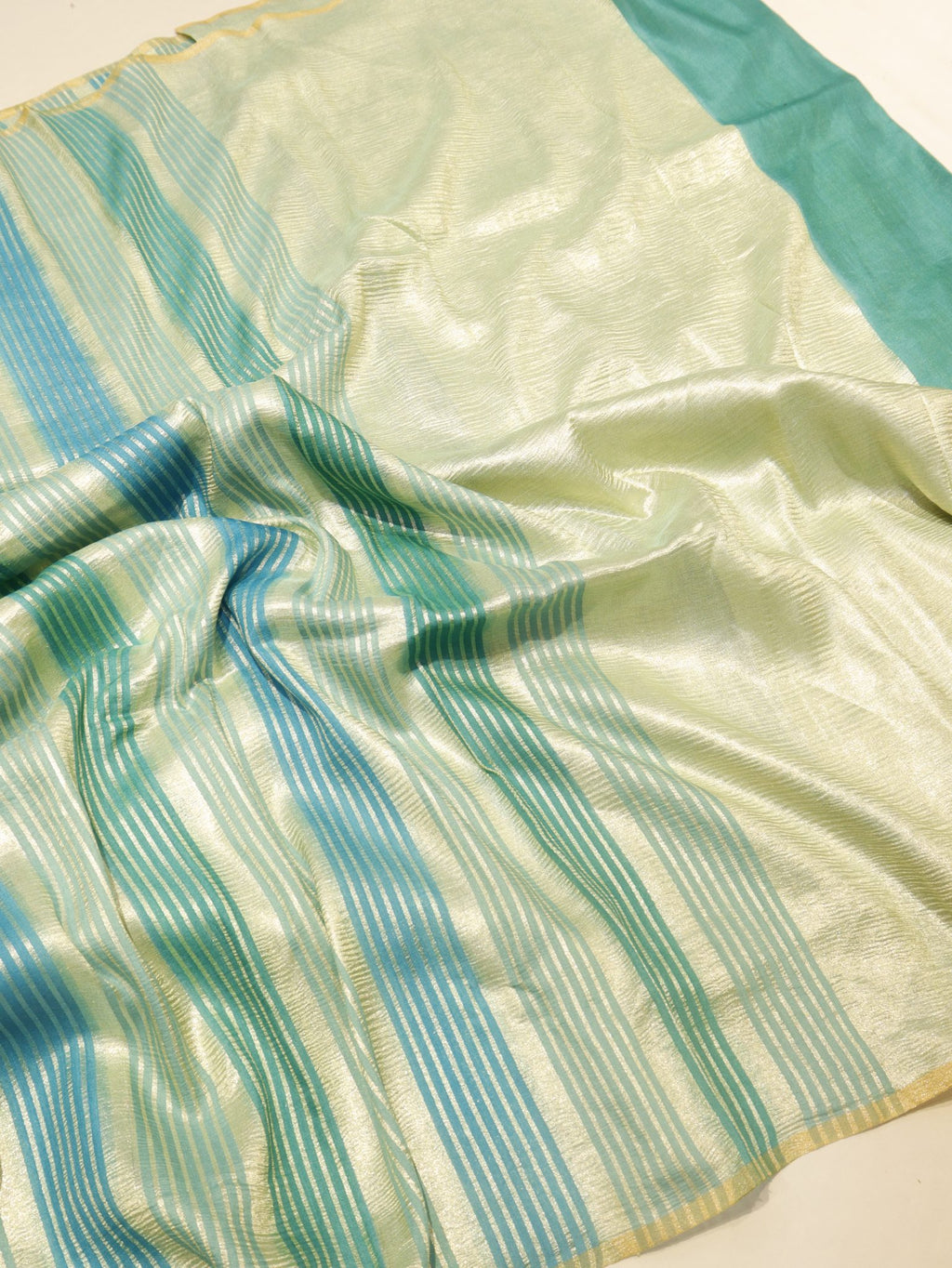 Mint Moonga Silk Banarasi saree border closeup
