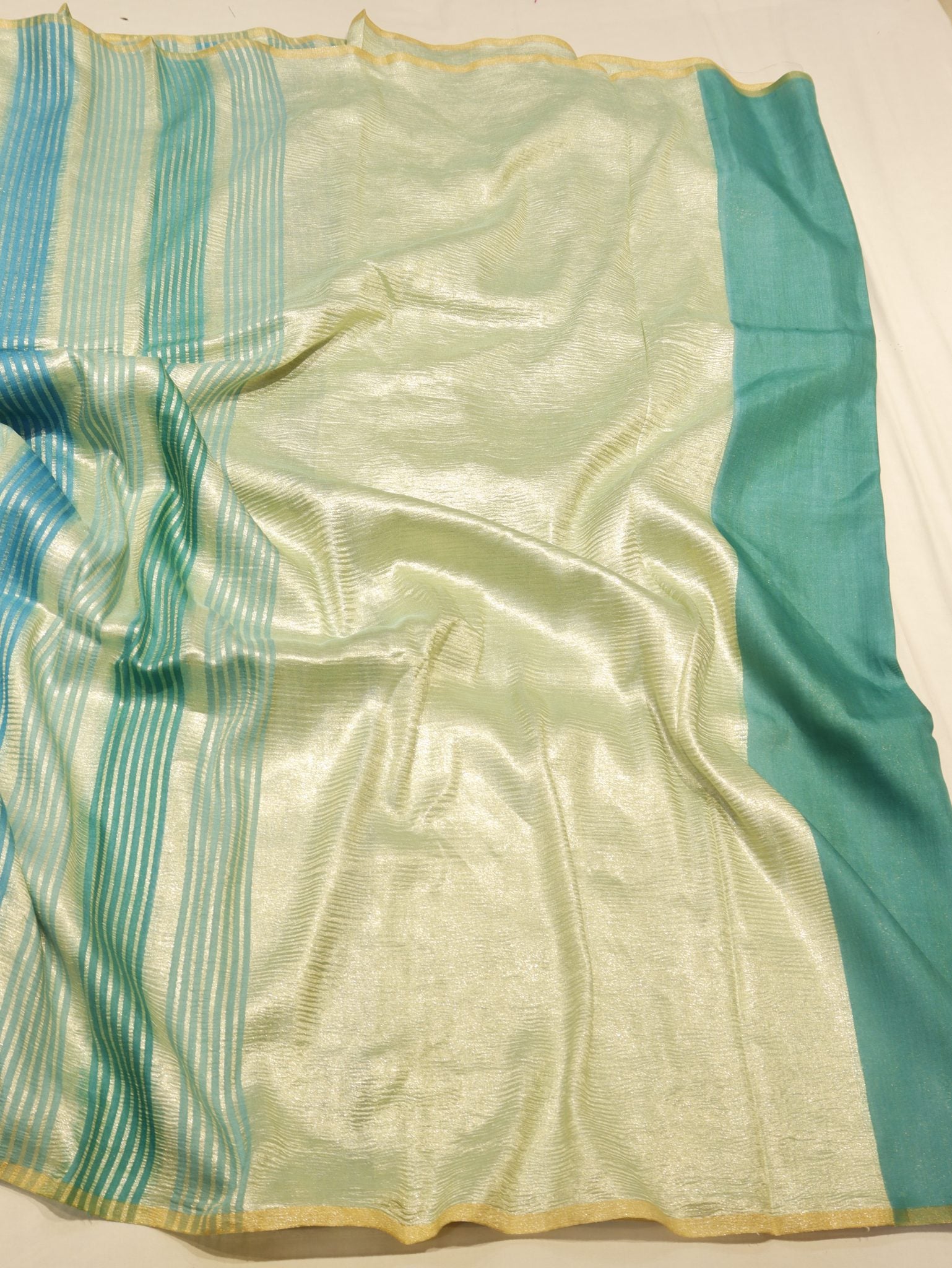 Mint Moonga Silk Banarasi saree full spread