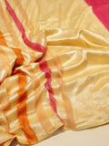 Pink Moonga Silk Banarasi saree front drape view