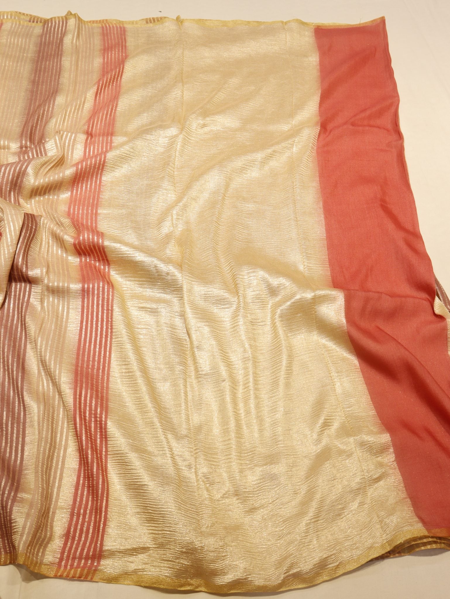 Burnt Orange Moonga Silk Banarasi saree border closeup