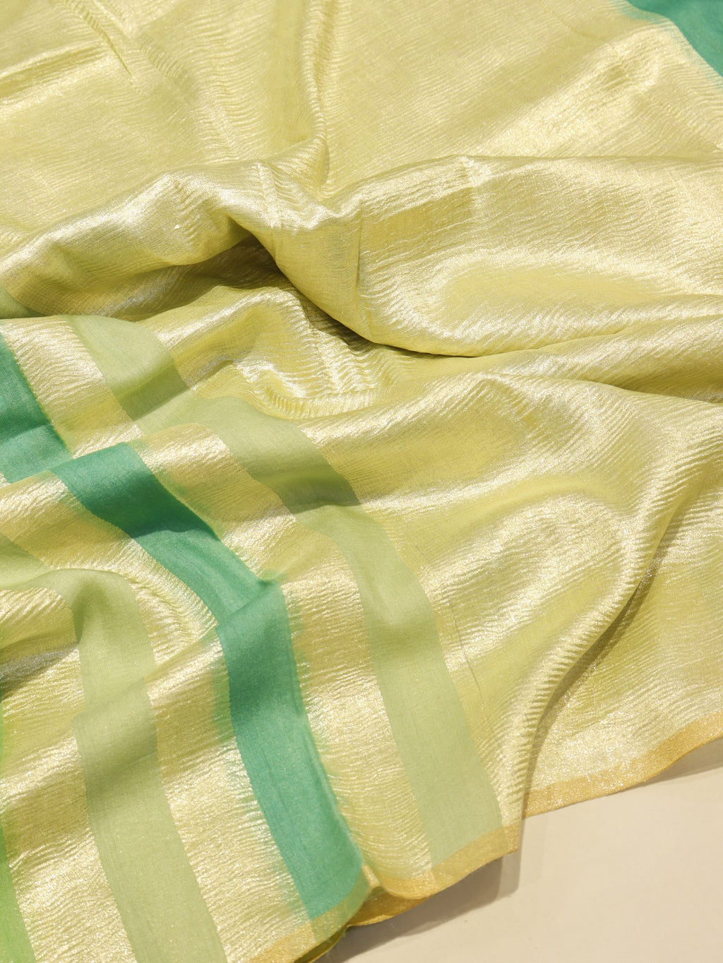 Green Moonga Silk Banarasi saree front drape view