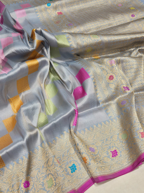 Sky Blue Katan Silk Banarasi saree pallu detail