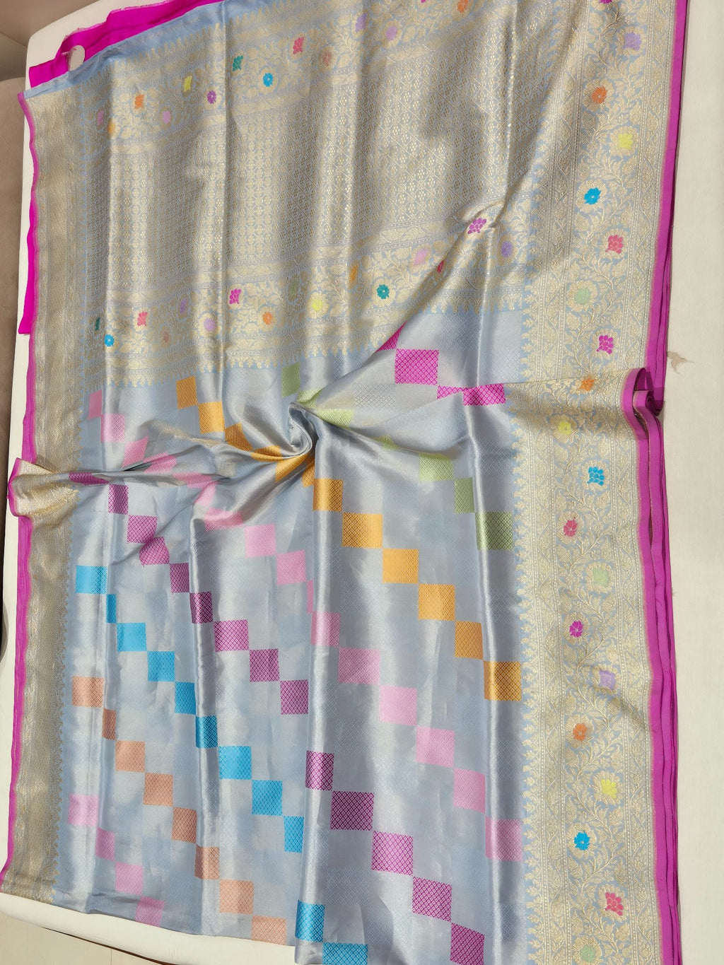 Sky Blue Katan Silk Banarasi saree folded view