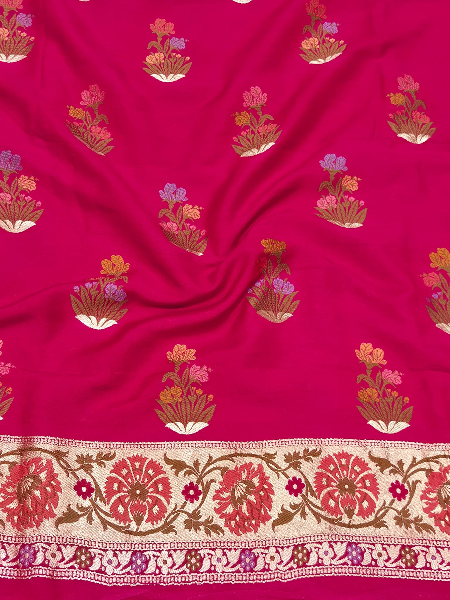 Rani Pink Moonga Silk Banarasi suit sleeve detail
