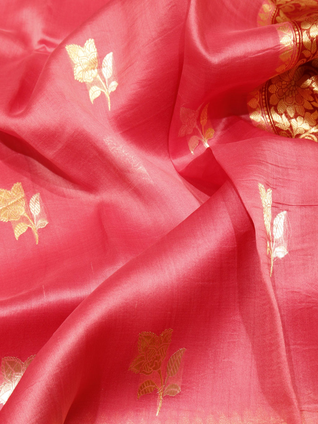 Pink Kora Silk Banarasi saree border closeup