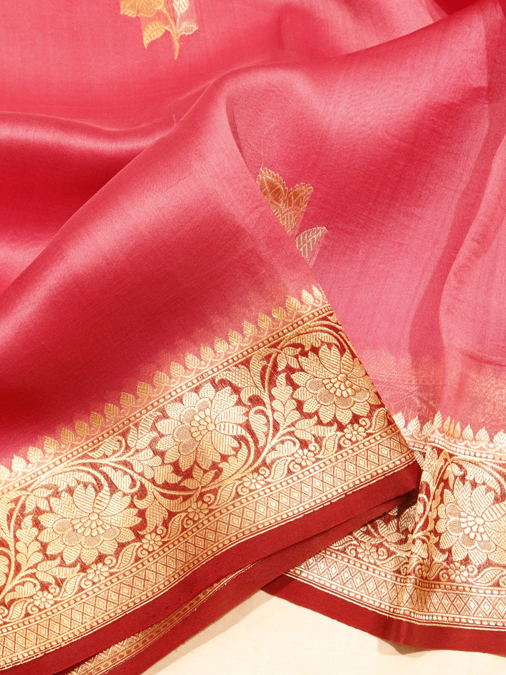 Pink Kora Silk Banarasi saree blouse piece