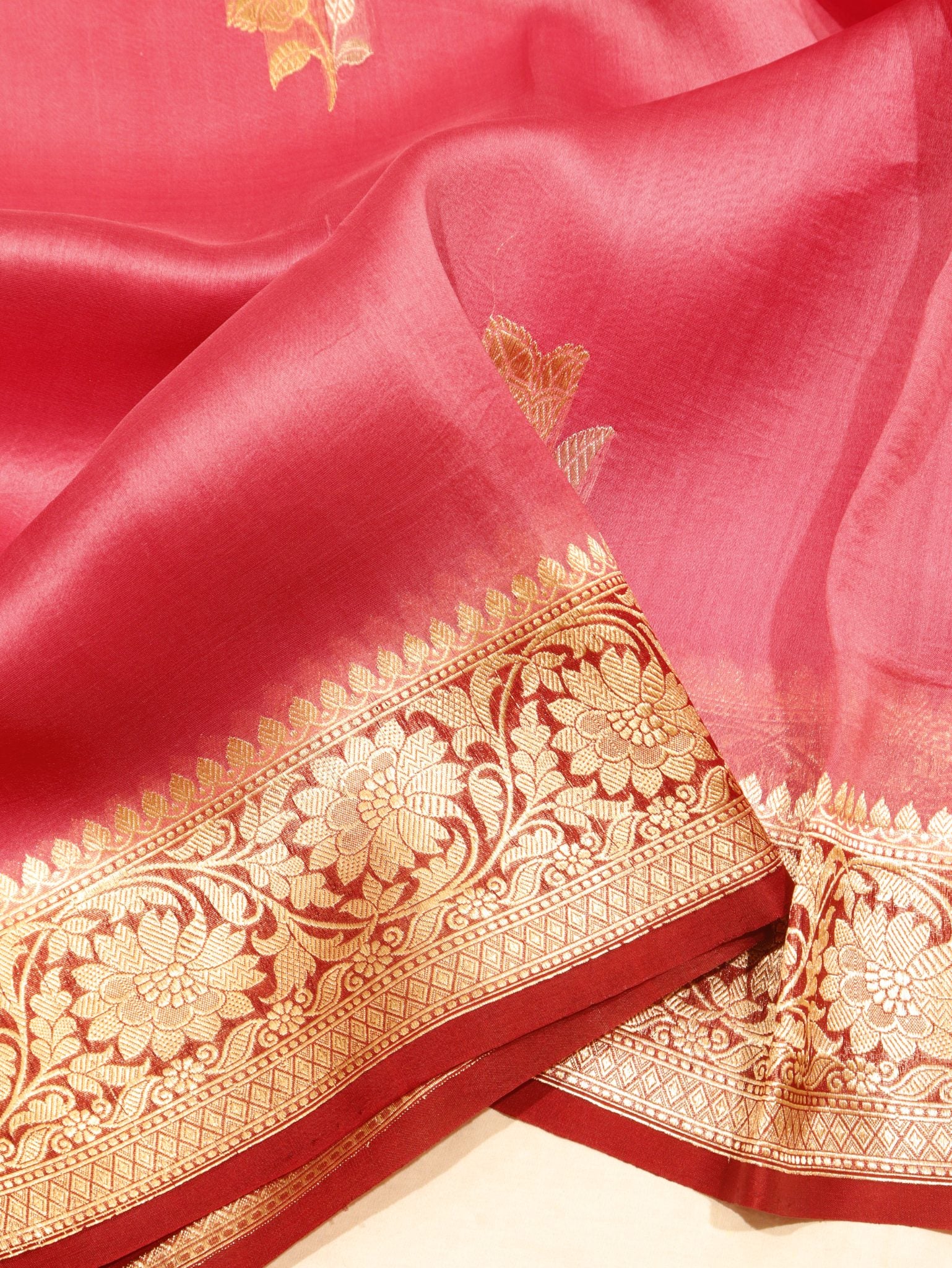 Pink Kora Silk Banarasi saree blouse piece