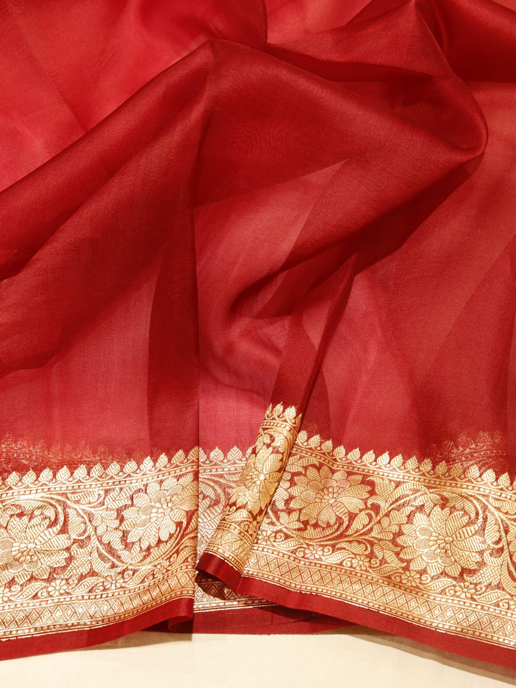 Pink Kora Silk Banarasi saree texture detail