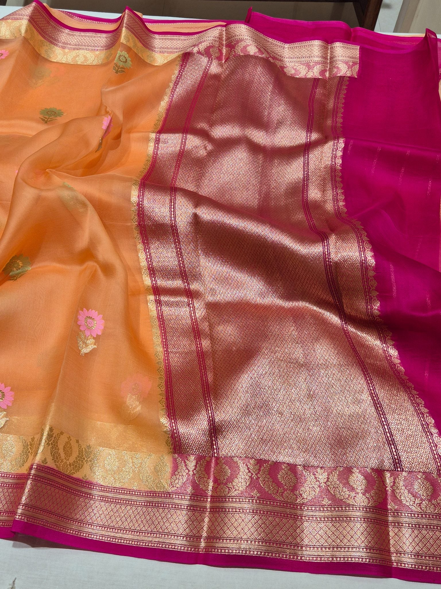 Orange Kora Silk Banarasi saree blouse piece