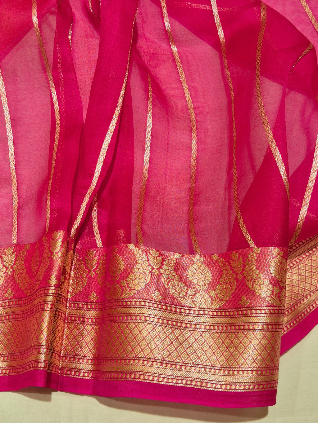 Orange Kora Silk Banarasi saree texture detail