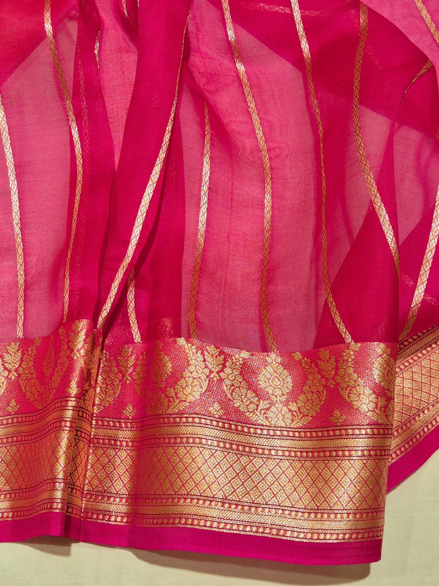 Orange Kora Silk Banarasi saree texture detail
