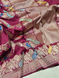 Plum Katan Silk Banarasi saree front drape view