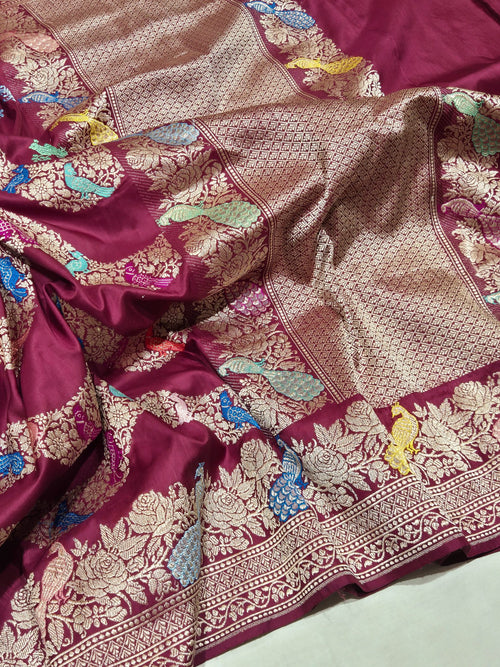 Plum Katan Silk Banarasi saree pallu detail