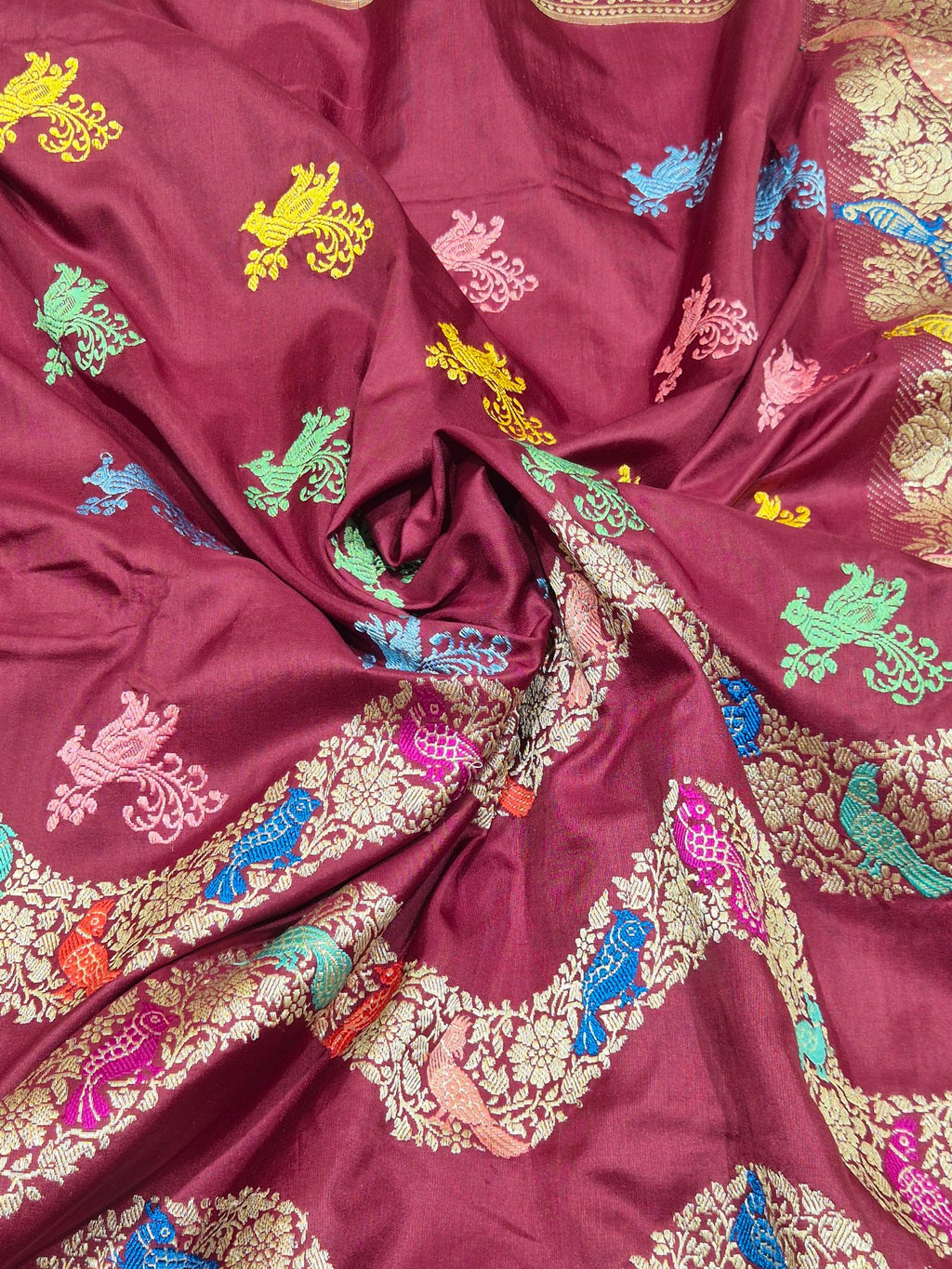 Plum Katan Silk Banarasi saree blouse piece