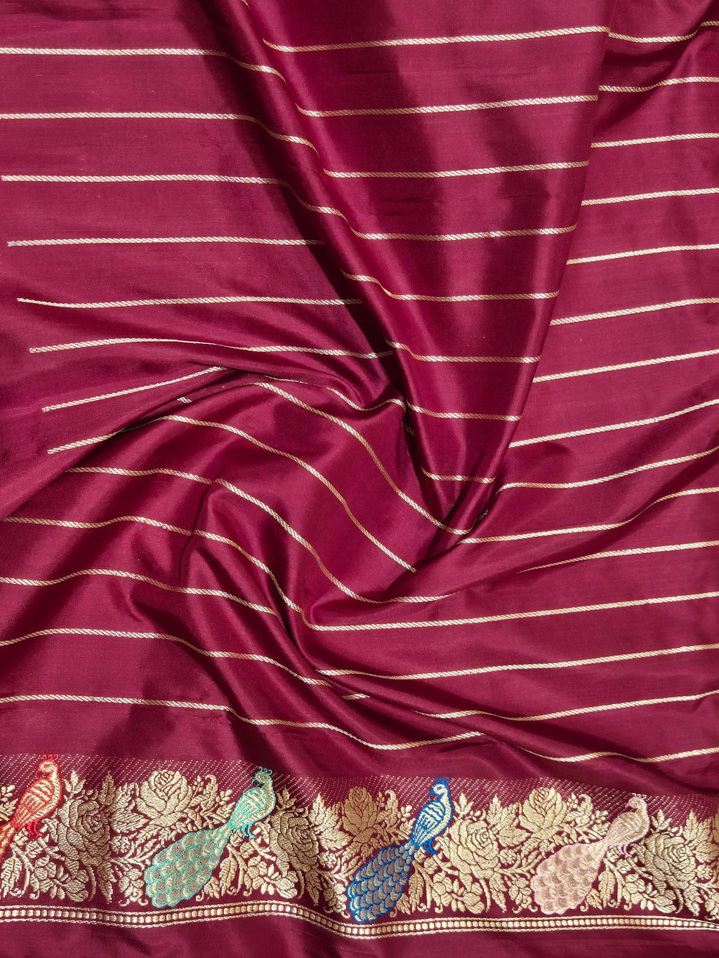 Plum Katan Silk Banarasi saree zari work detail