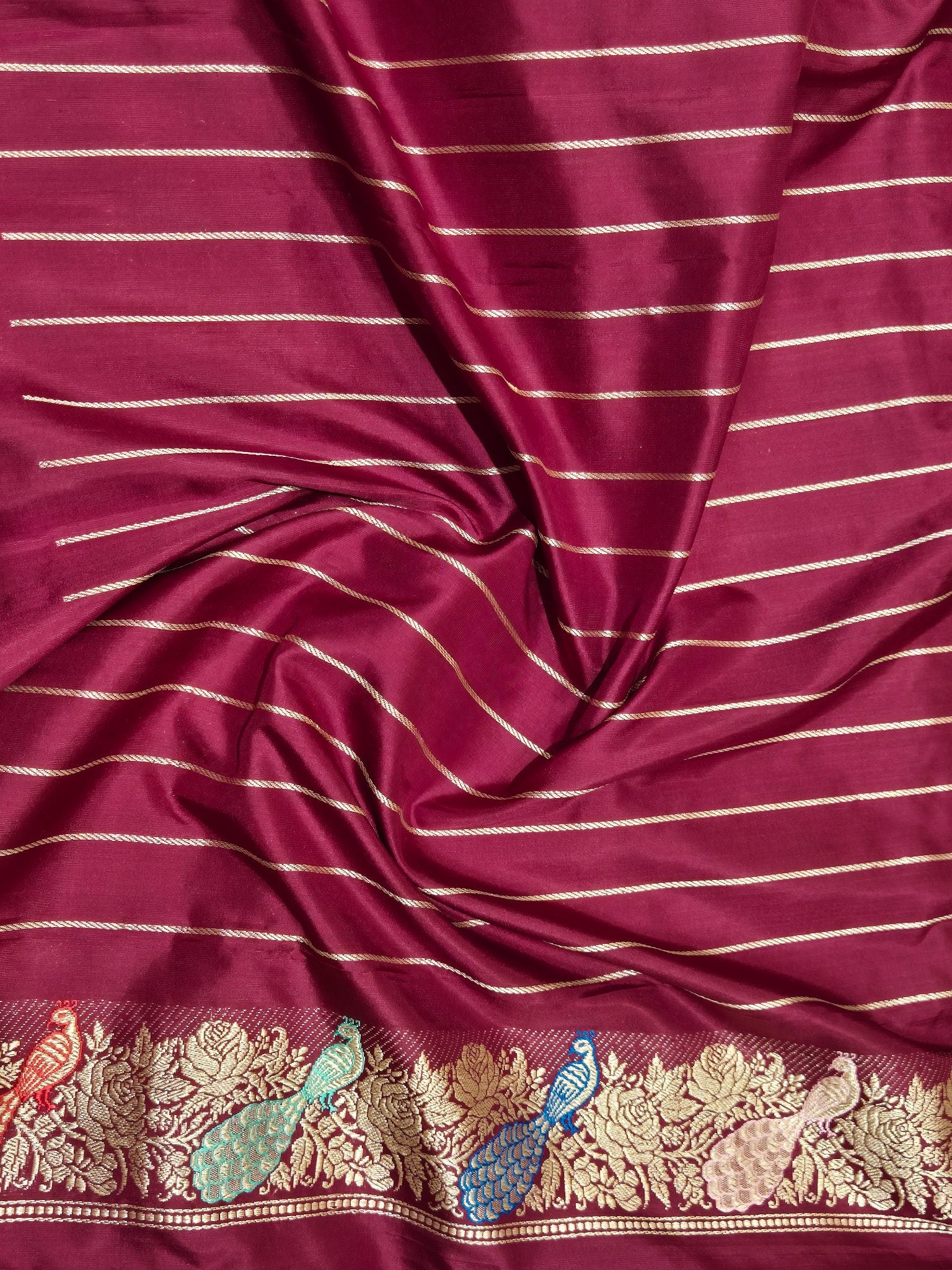 Plum Katan Silk Banarasi saree zari work detail