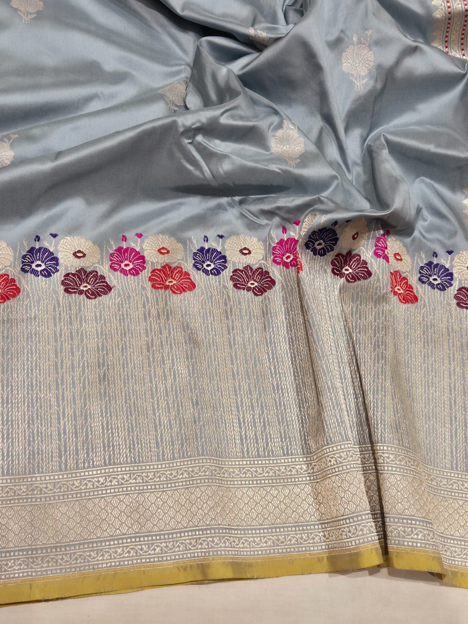Powder Blue Katan Silk Banarasi saree blouse piece