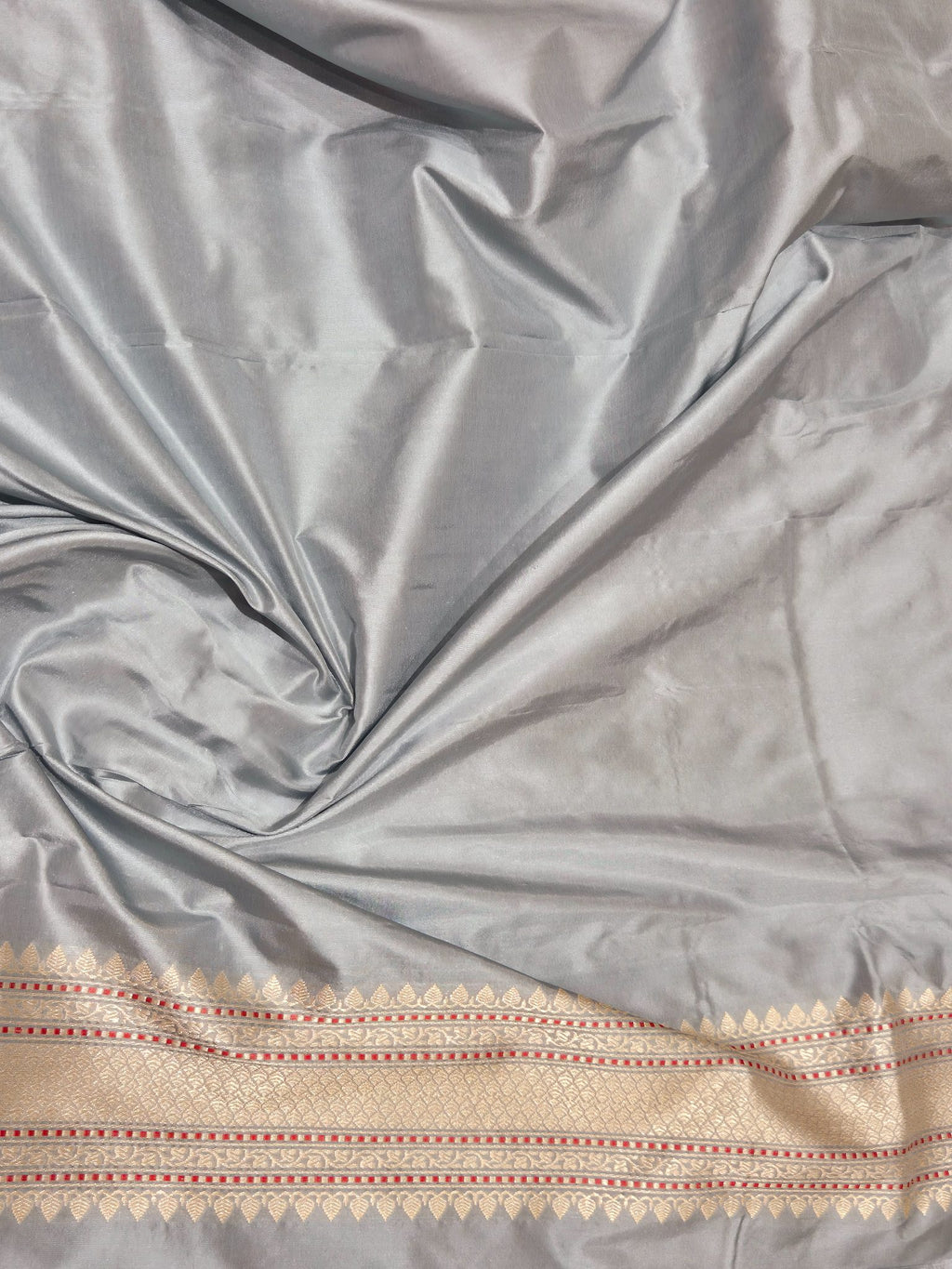 Powder Blue Katan Silk Banarasi saree texture detail