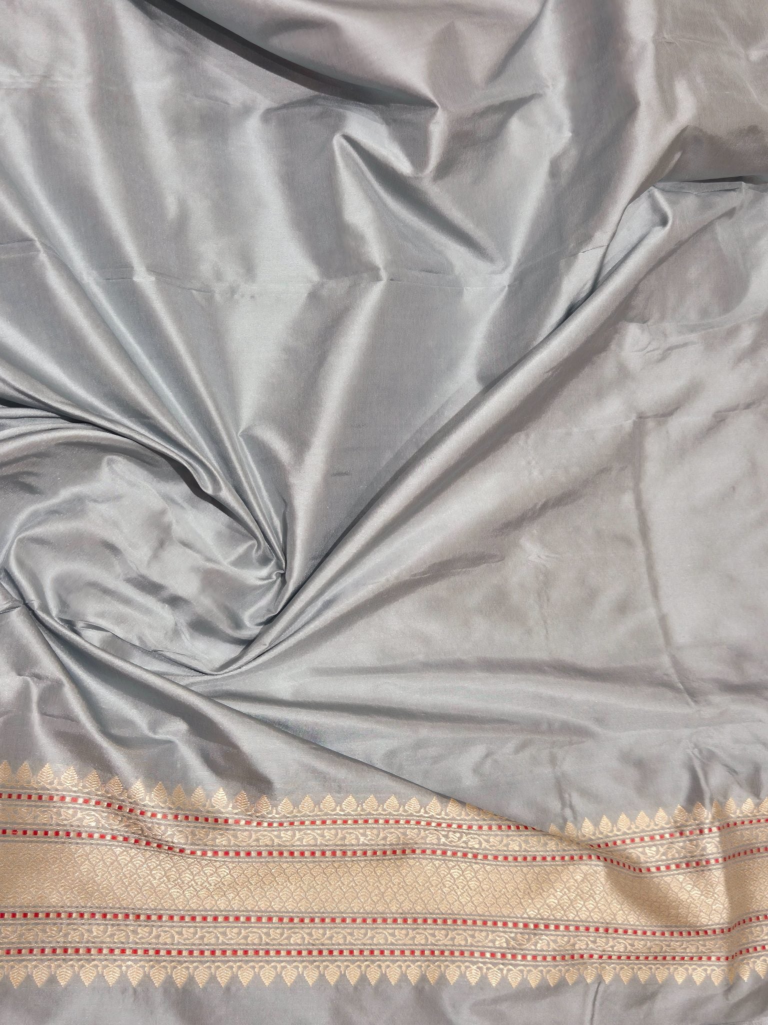 Powder Blue Katan Silk Banarasi saree texture detail