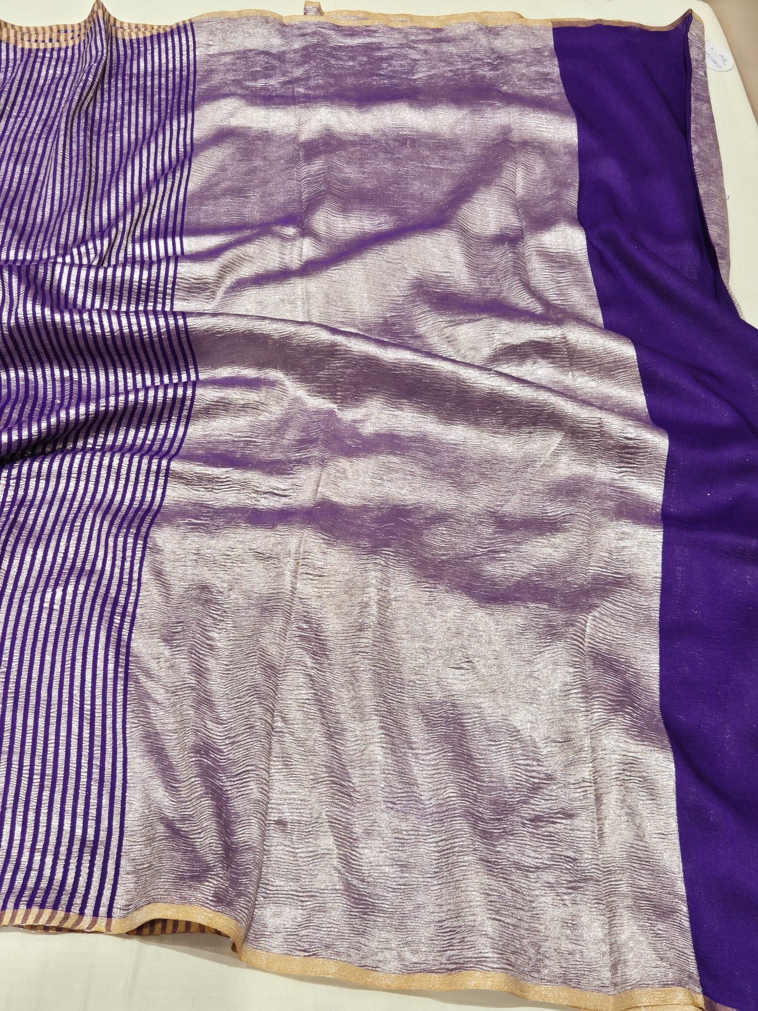 Purple Moonga Silk Banarasi saree border closeup