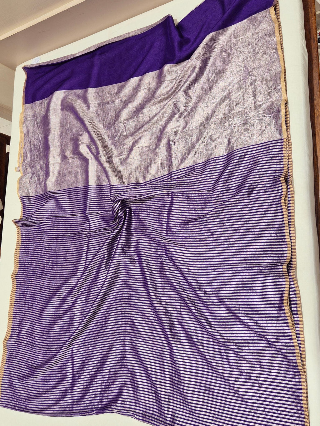 Purple Moonga Silk Banarasi saree texture detail