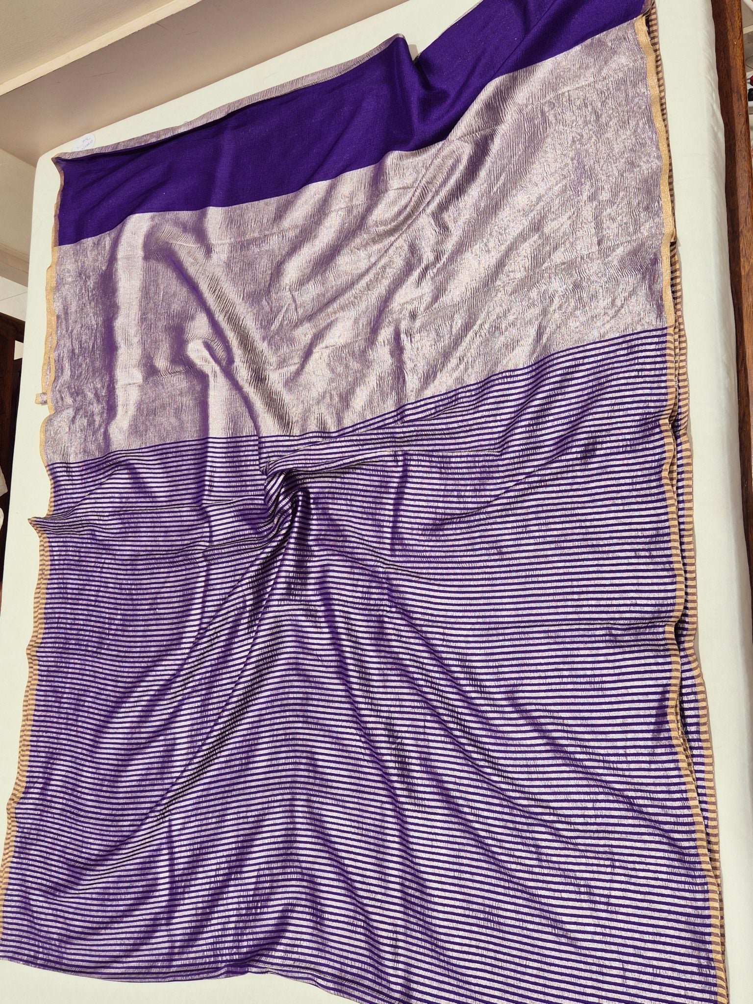 Purple Moonga Silk Banarasi saree texture detail