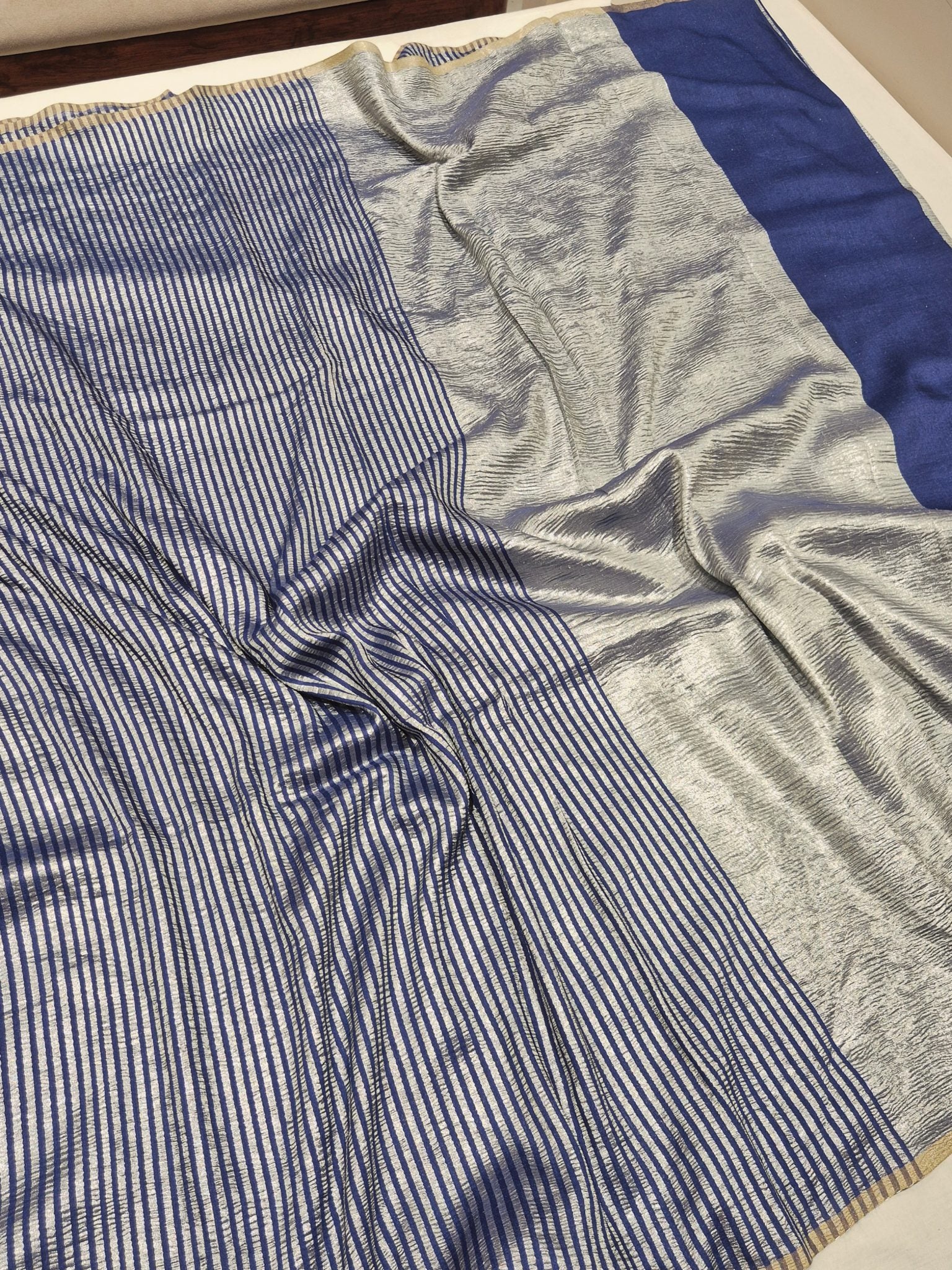 Peacock Blue Moonga Silk Banarasi saree pallu detail