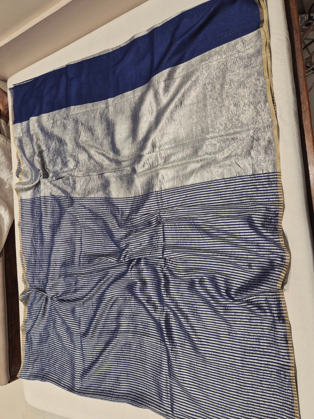 Peacock Blue Moonga Silk Banarasi saree zari work detail