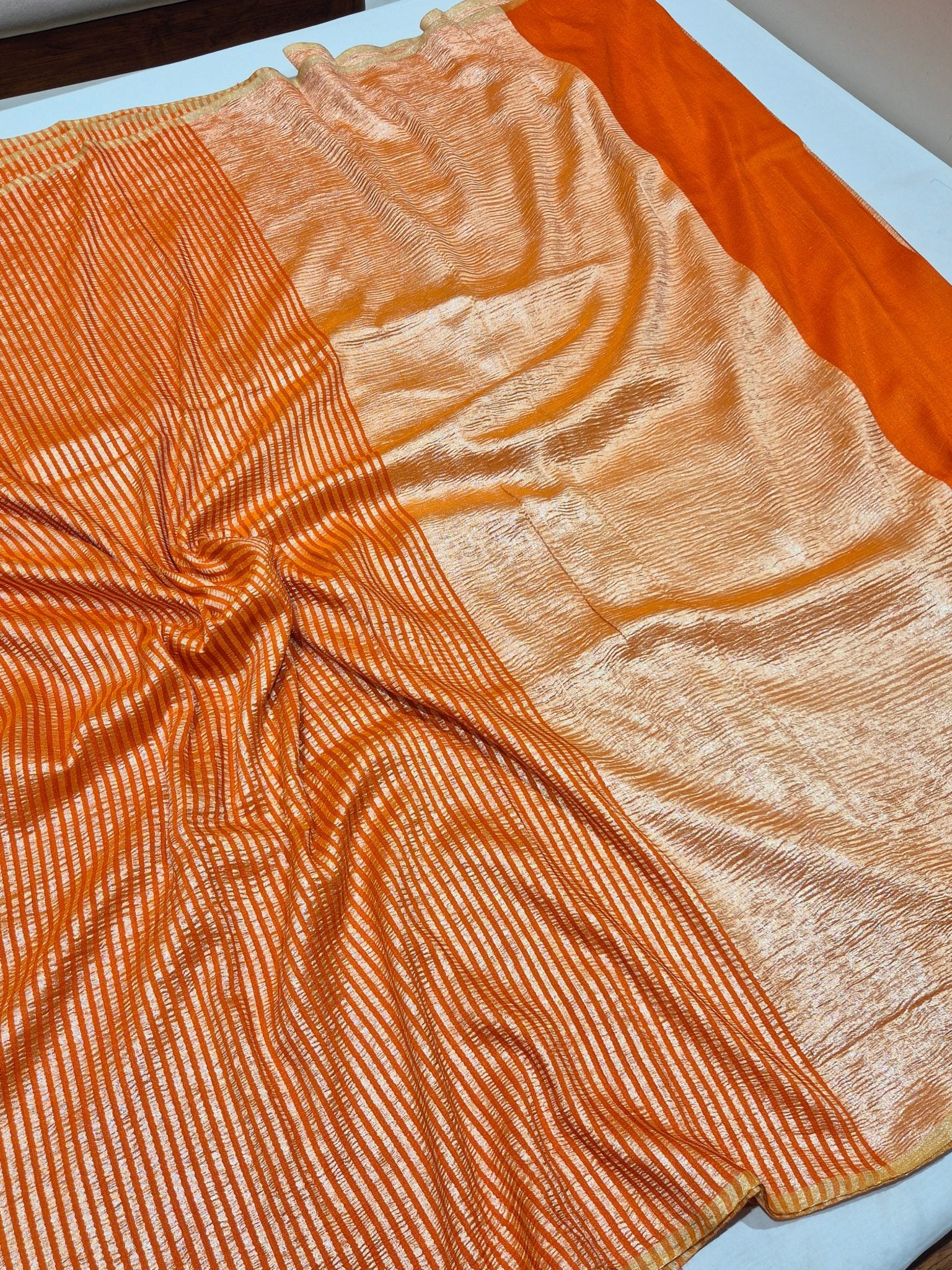 Orange Moonga Silk Banarasi saree pallu detail