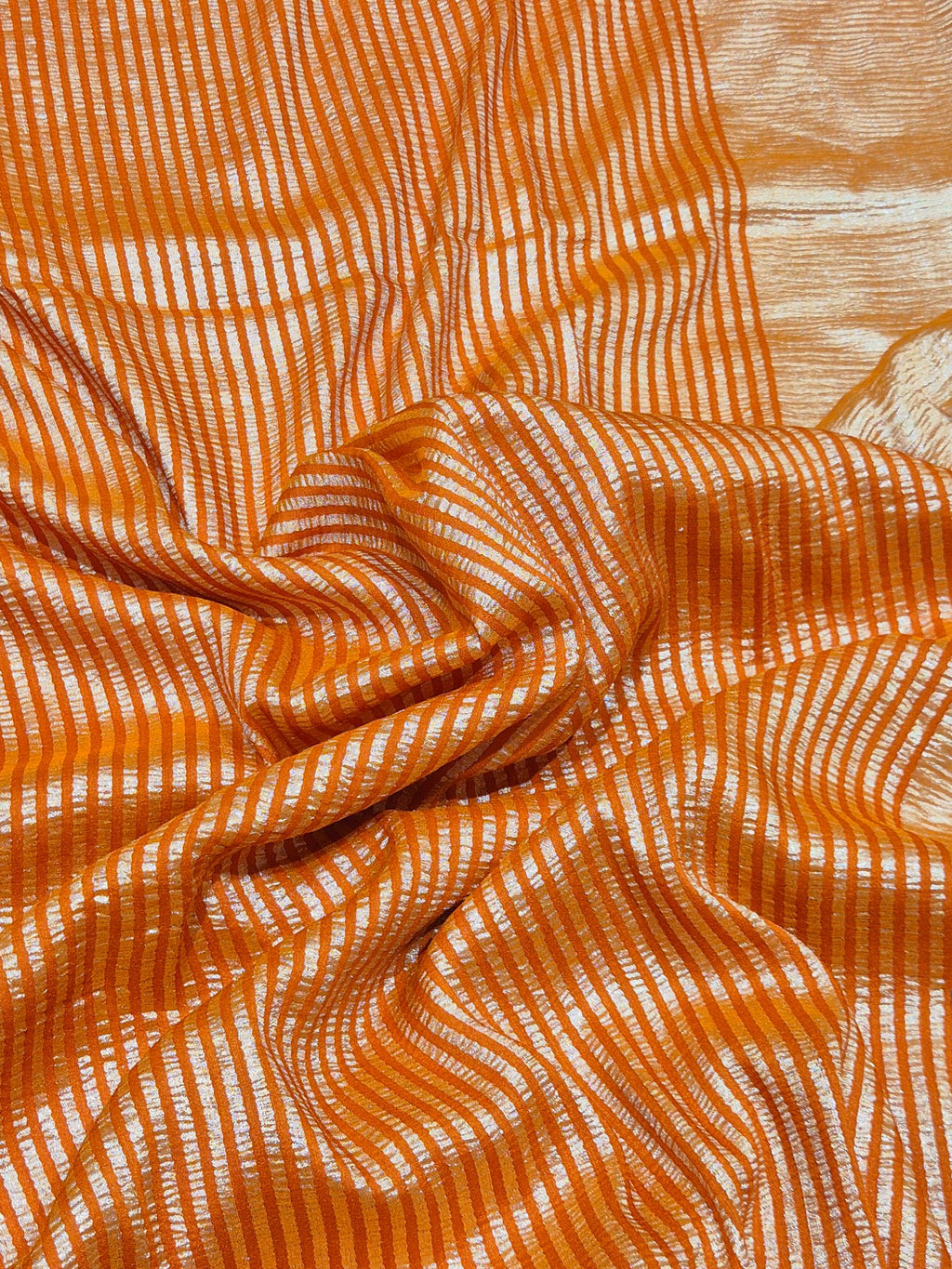 Orange Moonga Silk Banarasi saree border closeup