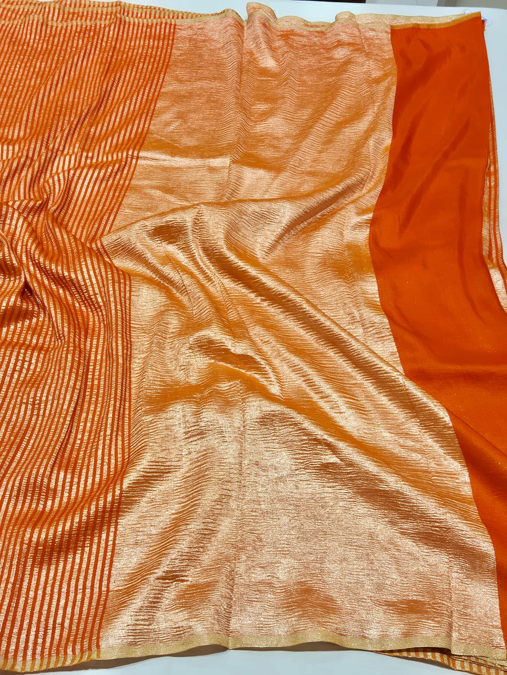 Orange Moonga Silk Banarasi saree blouse piece