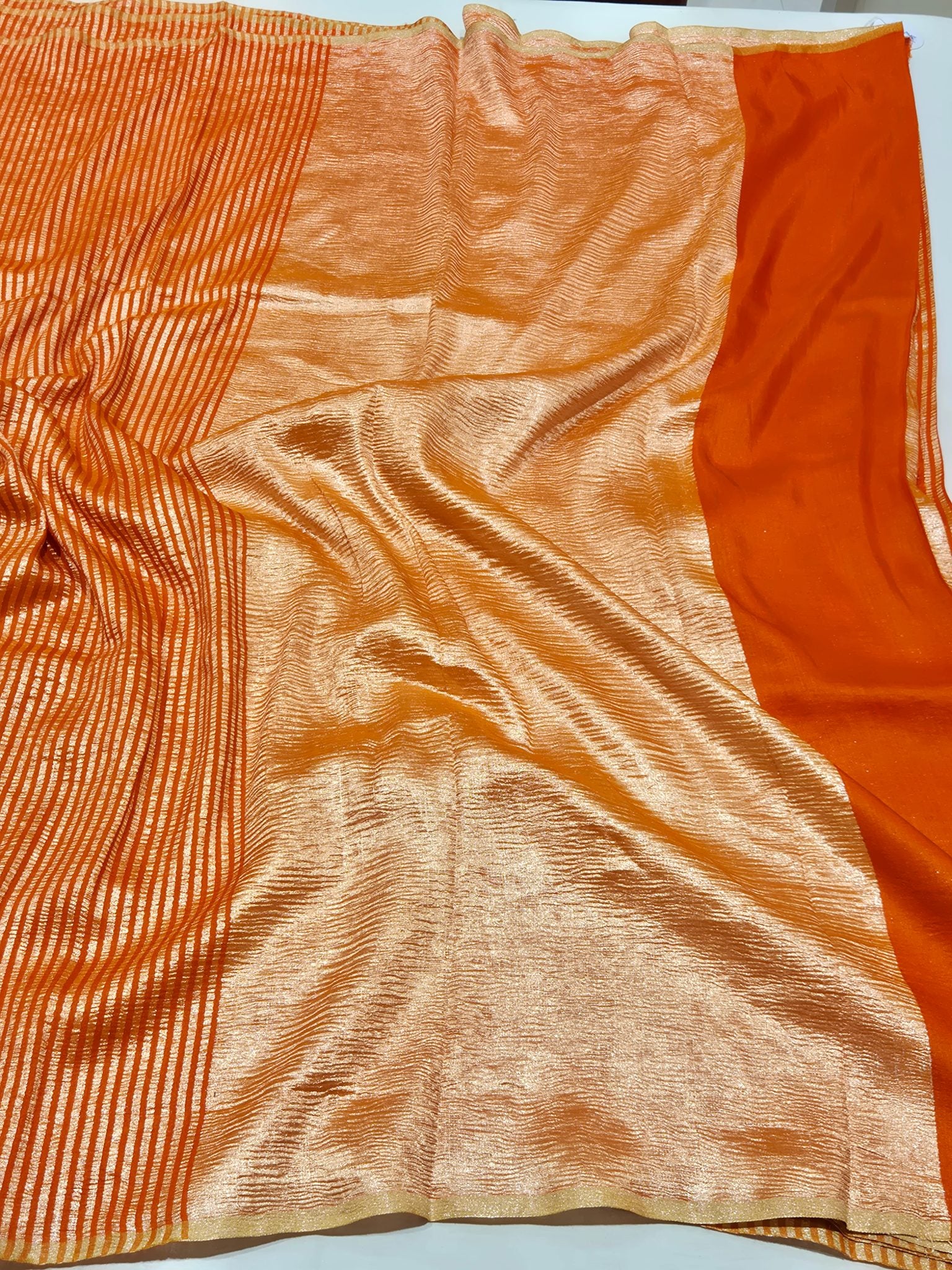 Orange Moonga Silk Banarasi saree blouse piece