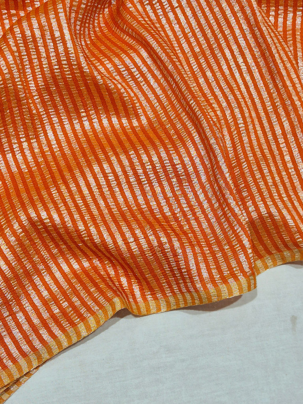 Orange Moonga Silk Banarasi saree full spread
