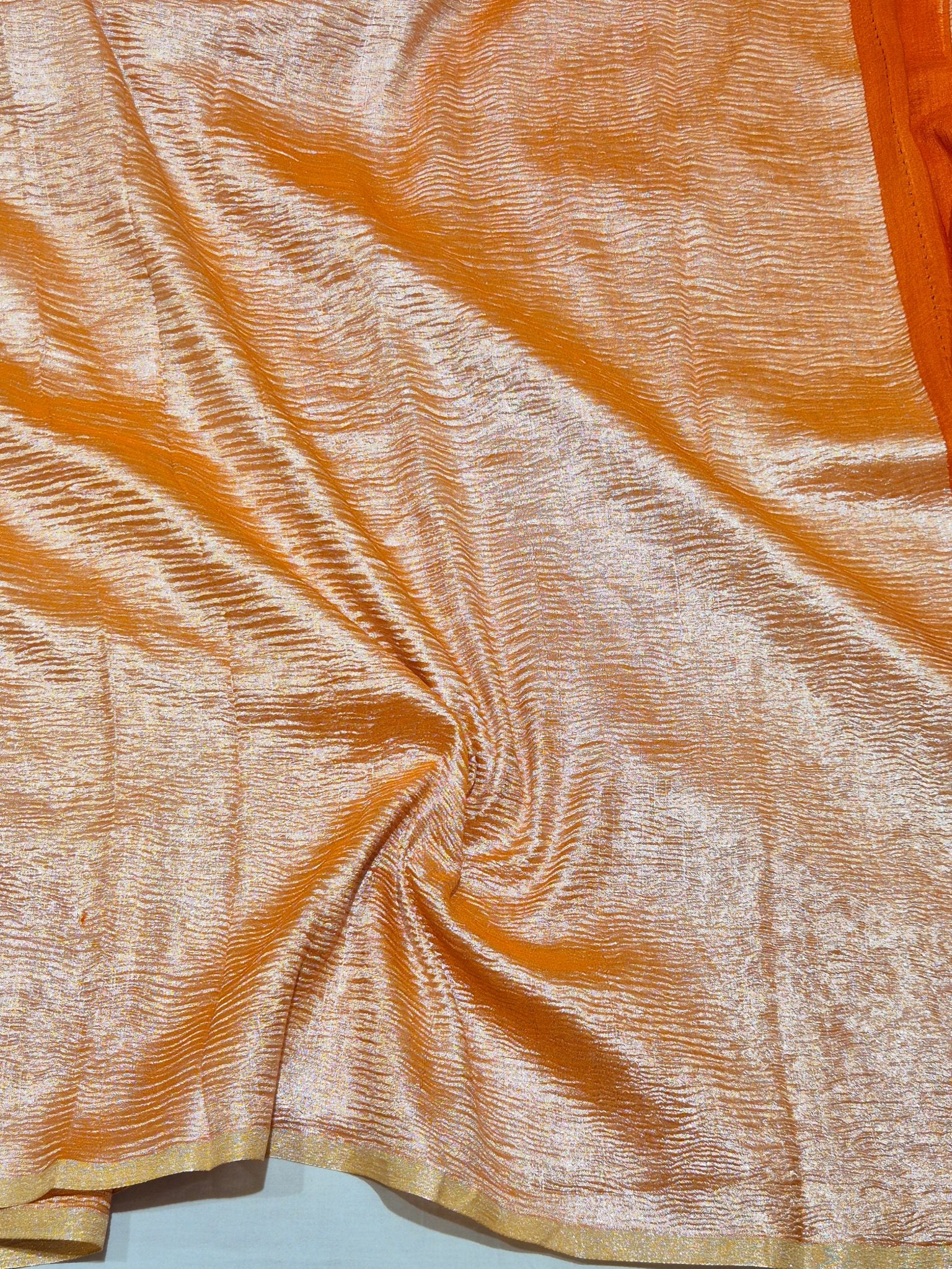 Orange Moonga Silk Banarasi saree texture detail
