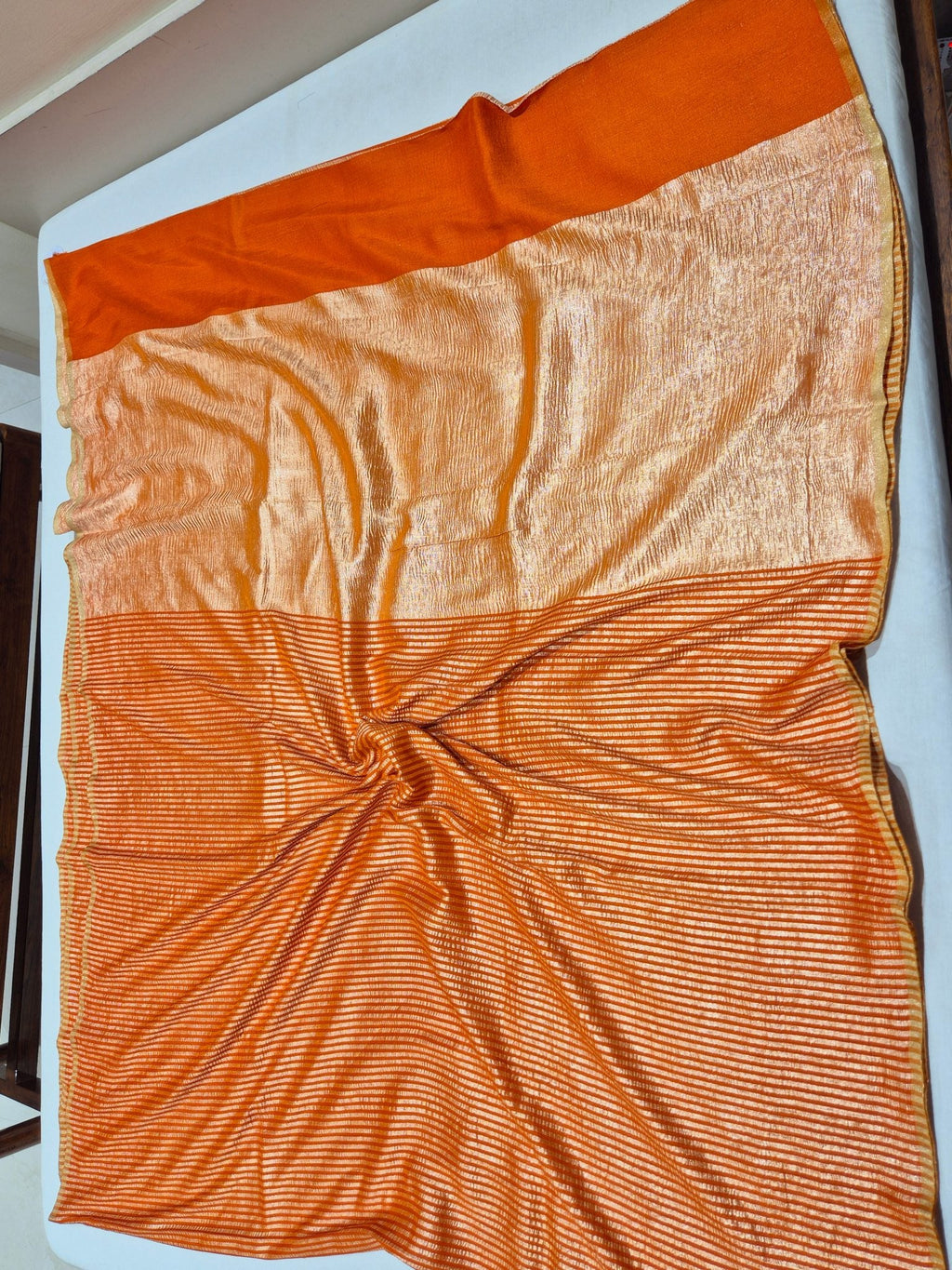 Orange Moonga Silk Banarasi saree zari work detail