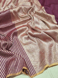 Plum Moonga Silk Banarasi saree front drape view