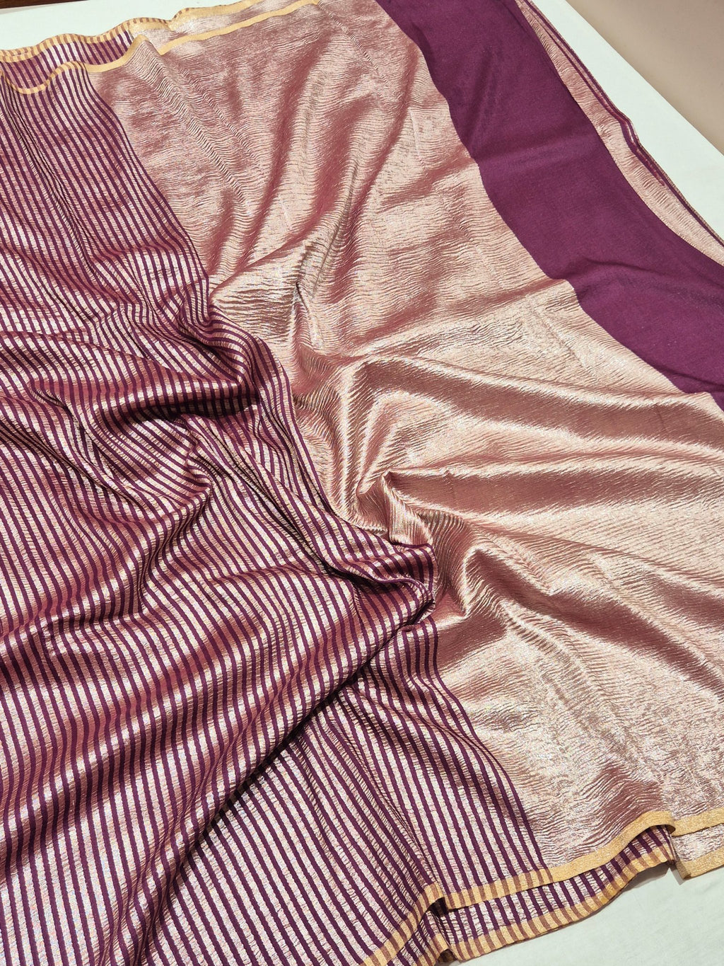 Plum Moonga Silk Banarasi saree pallu detail