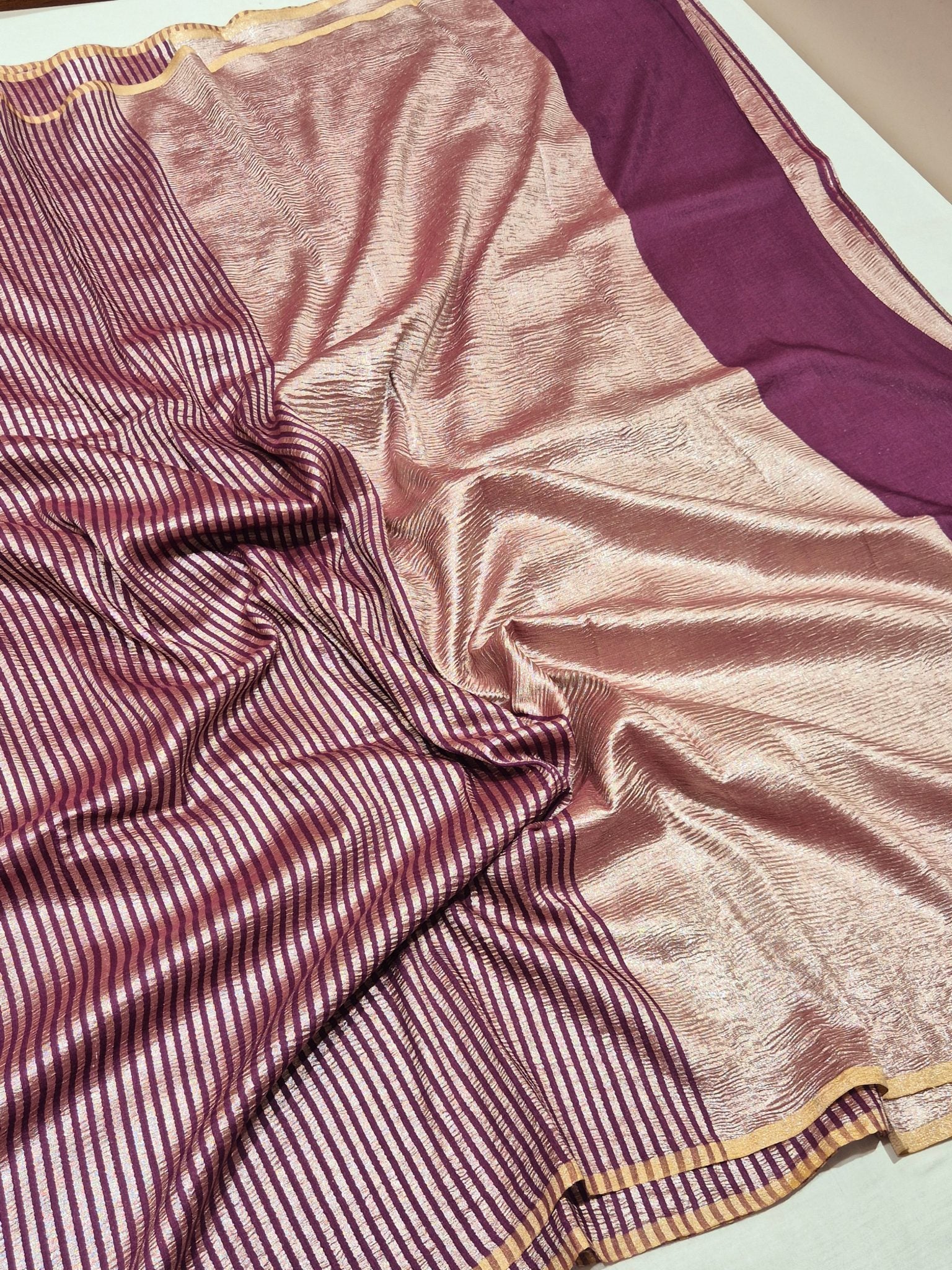 Plum Moonga Silk Banarasi saree pallu detail
