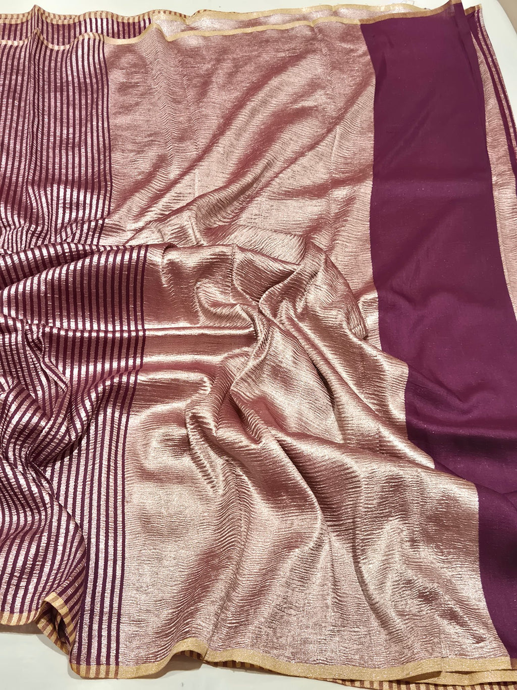 Plum Moonga Silk Banarasi saree blouse piece