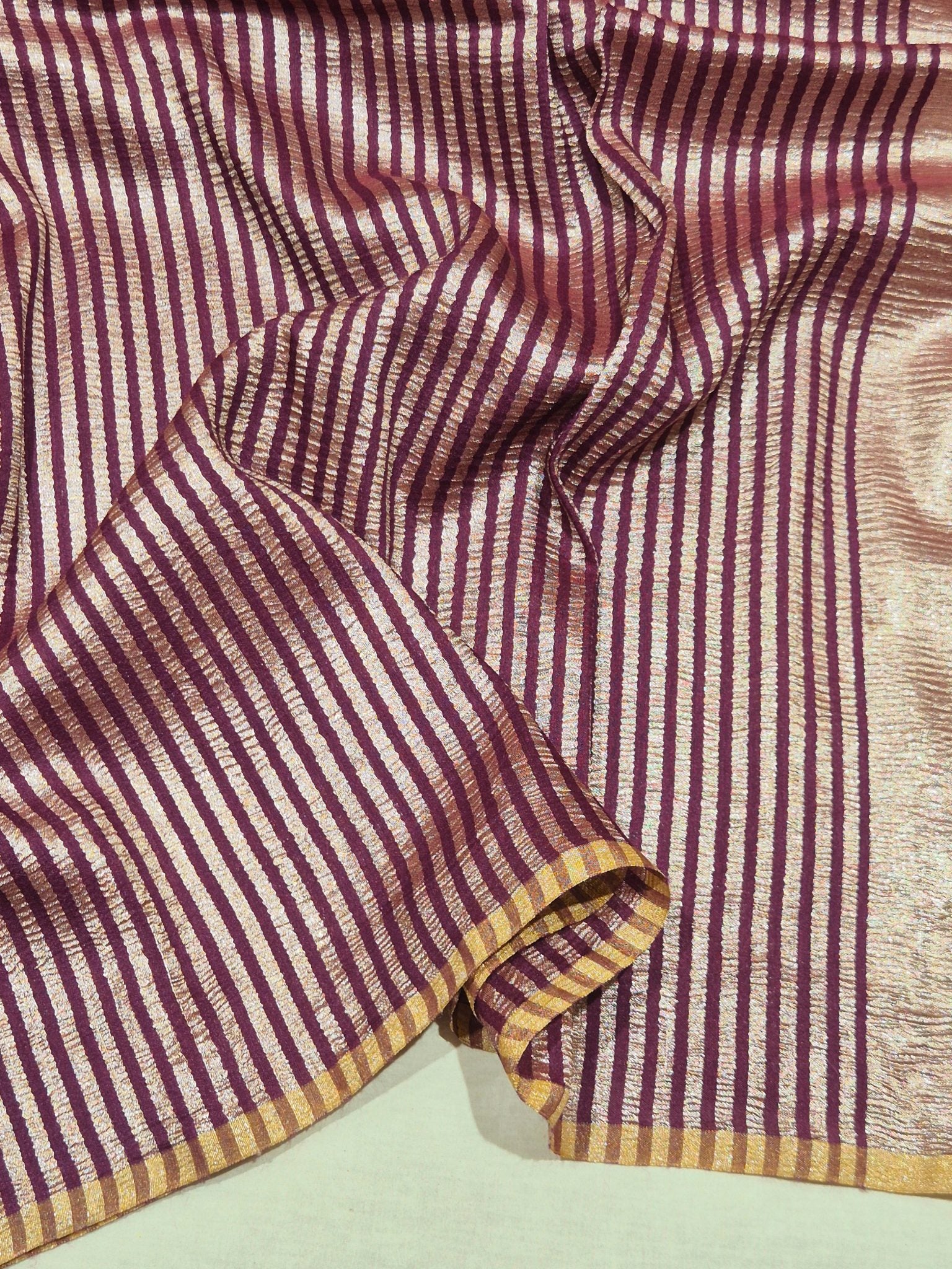 Plum Moonga Silk Banarasi saree full spread