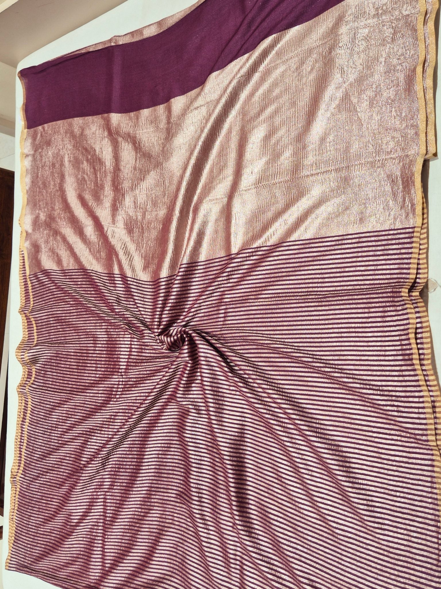 Plum Moonga Silk Banarasi saree zari work detail