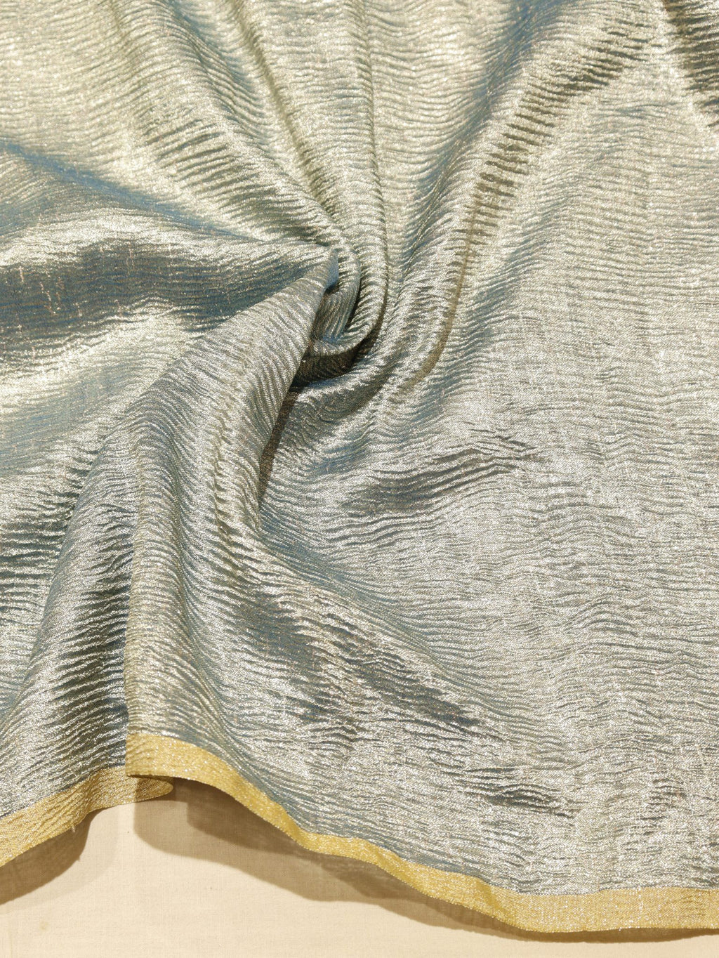 Peacock Blue Moonga Silk Banarasi saree full spread
