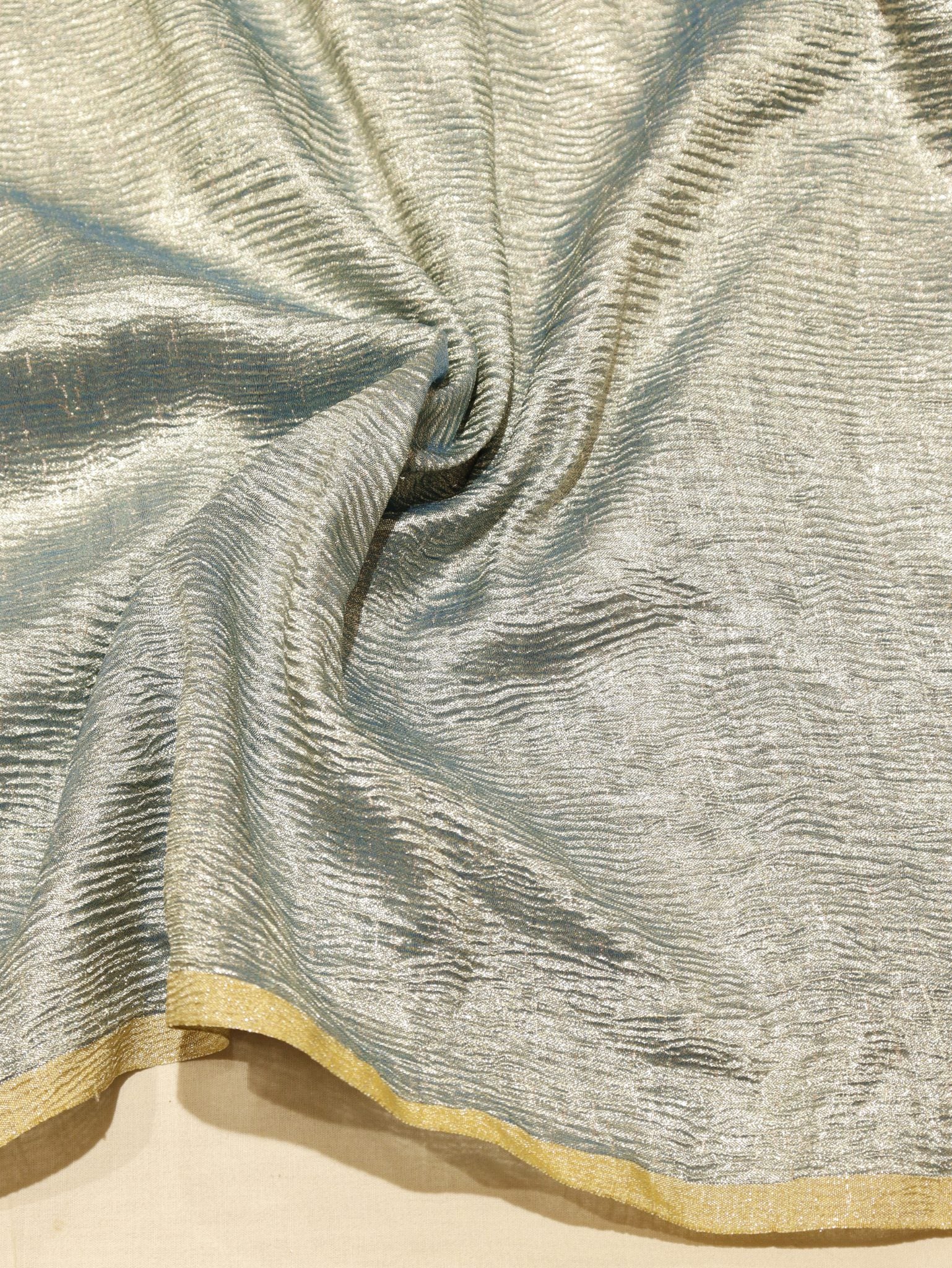 Peacock Blue Moonga Silk Banarasi saree full spread