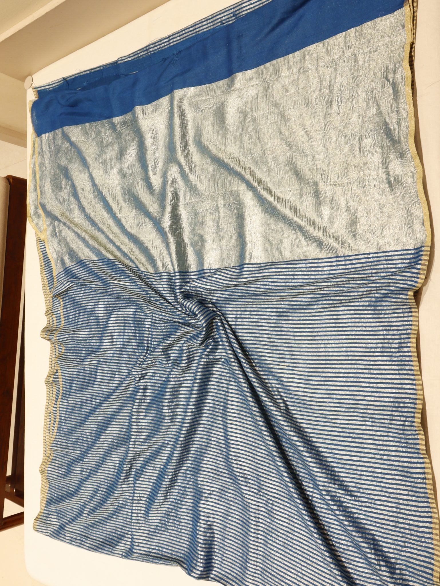 Peacock Blue Moonga Silk Banarasi saree texture detail