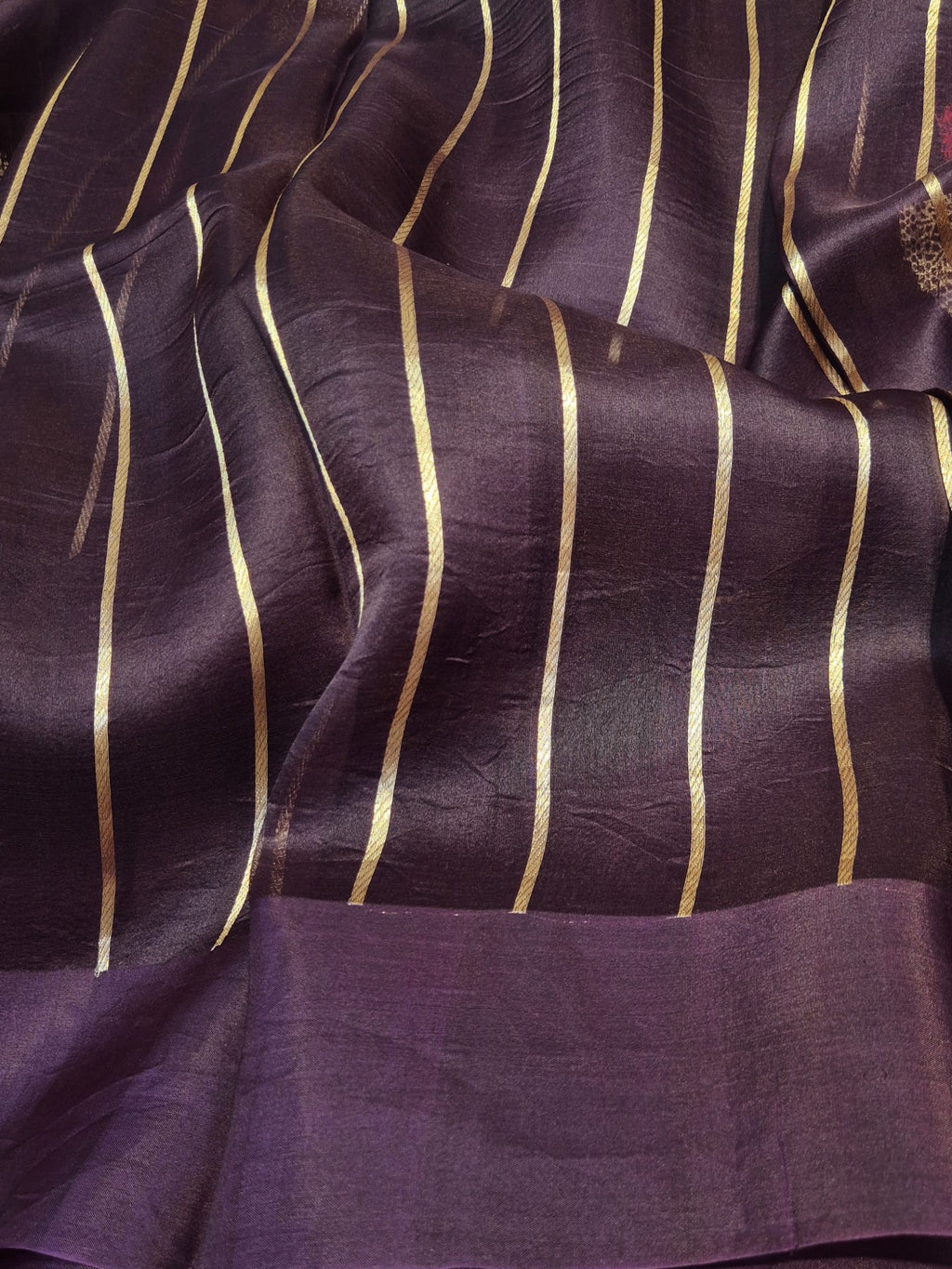 Wine Kora Silk Banarasi saree zari work detail