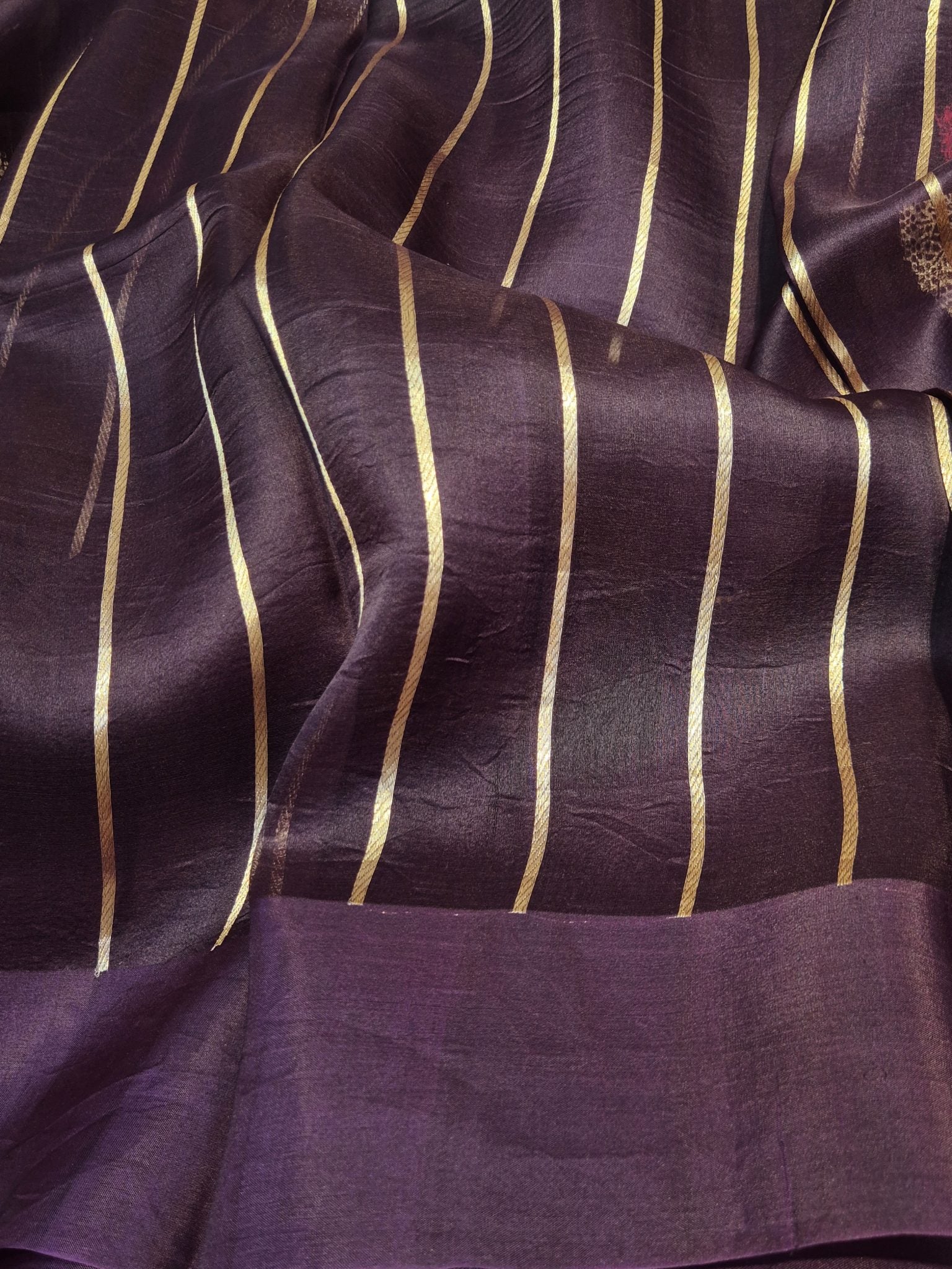 Wine Kora Silk Banarasi saree zari work detail