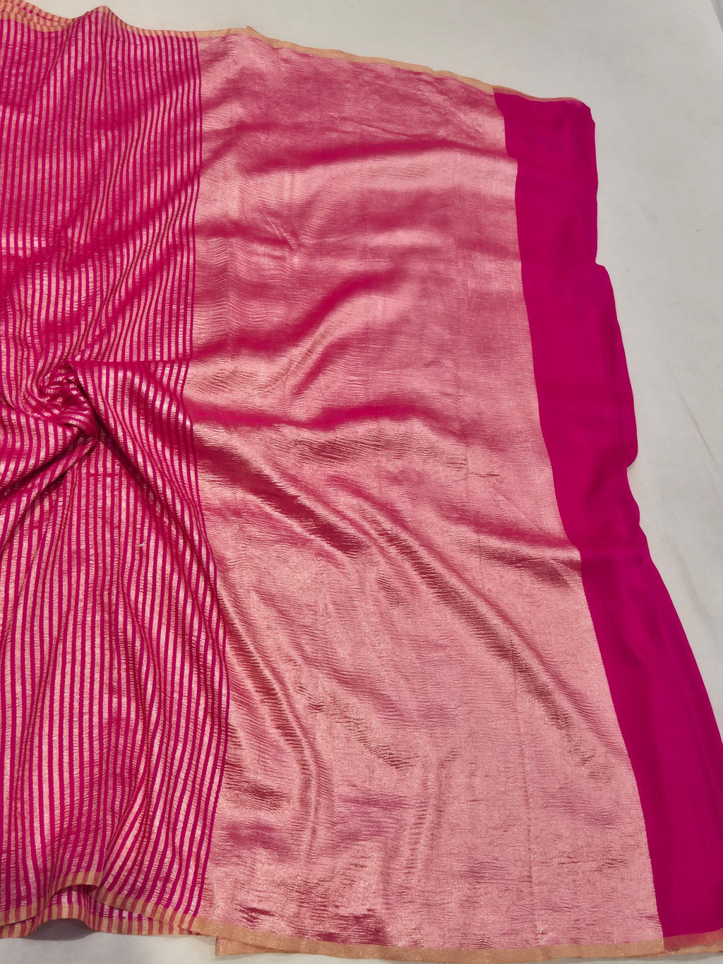 Pink Moonga Silk Banarasi saree full spread