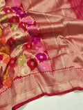 Red Katan Silk Banarasi saree front drape view