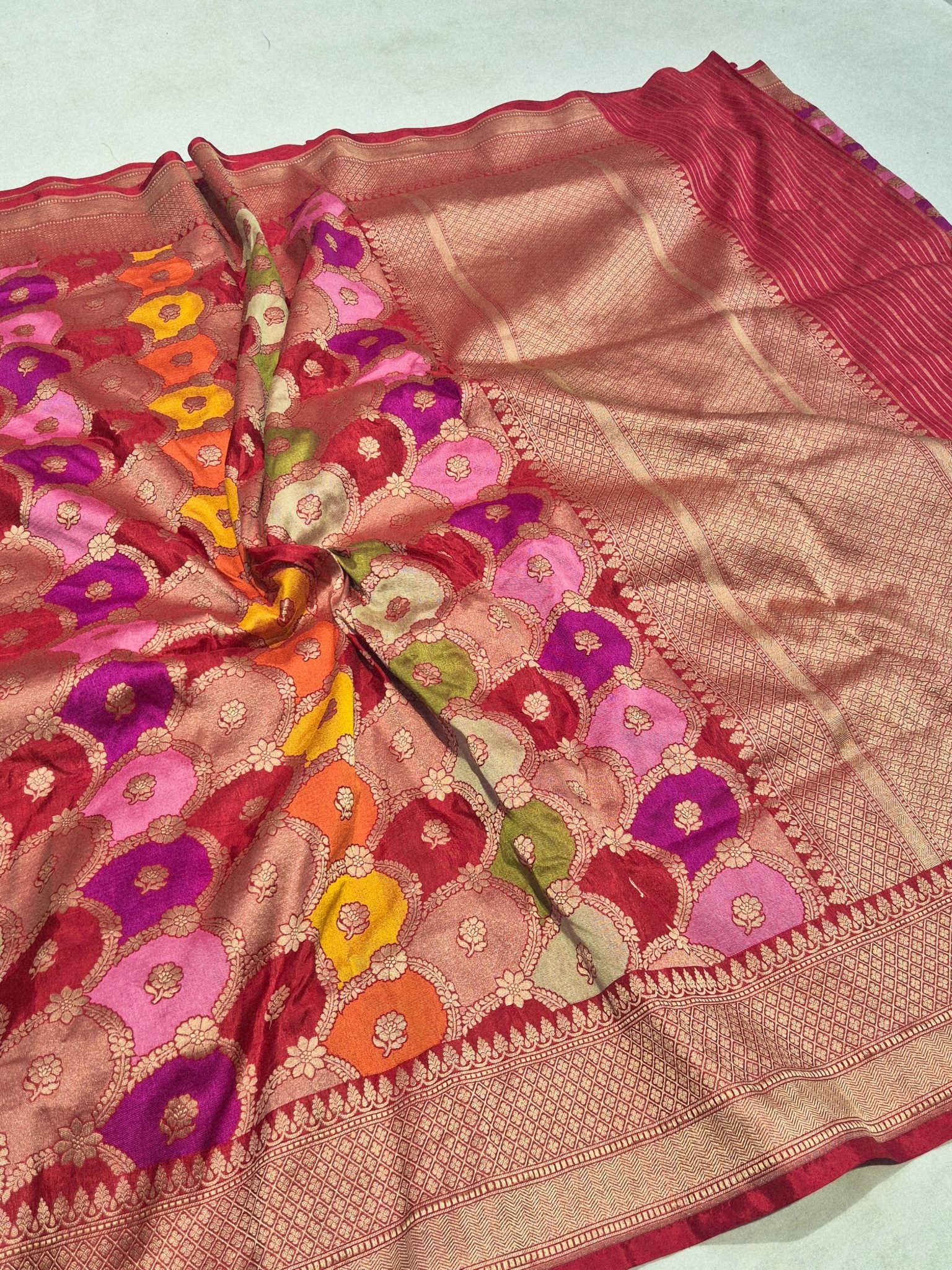 Red Katan Silk Banarasi saree pallu detail